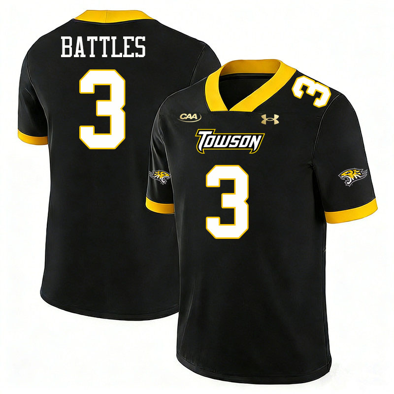 Towson Tigers #3 Kemarrion Battles College Football Jerseys,Uniforms-Black